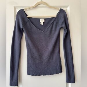 H&M Women's Ribbed V-Neck Long Sleeve Top